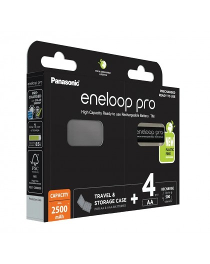 Rechargeable batteries PANASONIC ENELOOP PRO AA 2500 mAh 4 szt + case (BK-3HCDE/4CP+CASE)