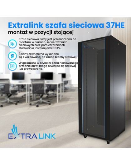 Extralink Rackmount cabinet 37U 600x1000 Black standing