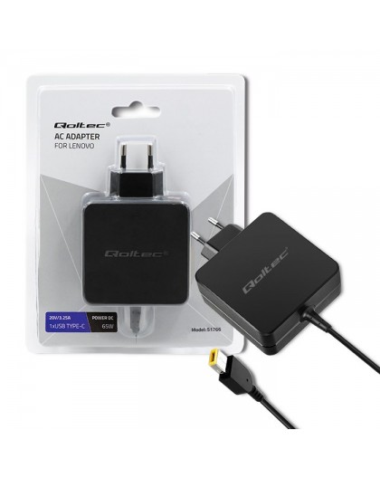 Qoltec 51766 Power adapter for Lenovo 65W | 20V |3.25A | Slim tip+pin