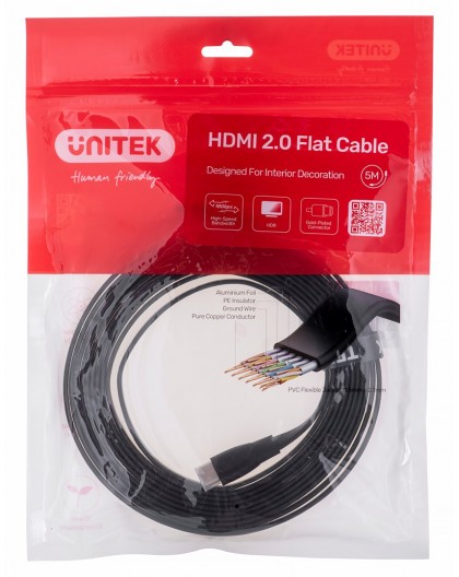 UNITEK 2.0 4K60HZ FLAT 5M C11063BK-5M - Kabel - Digital/Display/Video HDMI cable 5 m HDMI Type A (Standard) Black