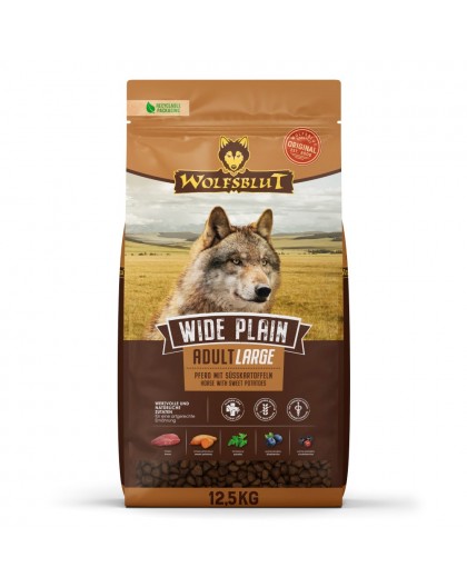 WOLFSBLUT Lai Plain Suur Näitaja Hobune Magusate Kartulitega - kuiv koeratoit - 12,5kg
