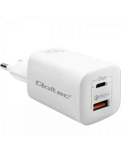 Qoltec 50765 mobile device charger Laptop, Portable gaming console, Power bank, Smartphone, Smartwatch, Tablet White AC Fast cha