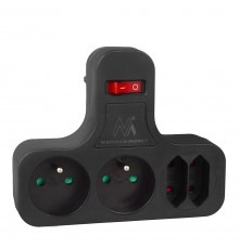 Maclean Current Socket, Quadruple with Switch, Stabilizing Foot, Type E, 2x2.5A, 2x16A, MCE224 E/B