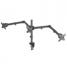 Manhattan TV & Monitor Mount, Desk, Double-Link Arms, 3 screens, Screen Sizes: 10-27", Black, Clamp Assembly, Triple Screen, VES