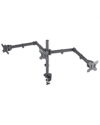 Manhattan TV & Monitor Mount, Desk, Double-Link Arms, 3 screens, Screen Sizes: 10-27", Black, Clamp Assembly, Triple Screen, VES