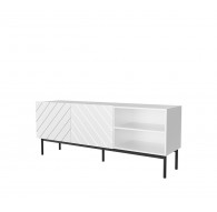 ABETO RTV cabinet with black steel frame 150x42x60 cm white/gloss white