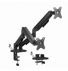 Gembird MA-DA2U-01 Reguleeritav laud 2-ekraani kinnituskäsi USB-portidega, 17”-32”, must