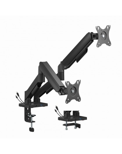 Gembird MA-DA2U-01 Adjustable desk 2-display mounting arm with USB ports, 17”-32”, black