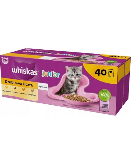 WHISKAS Юниор Птица в желе - консервированный корм для кошек - 40 x 85г