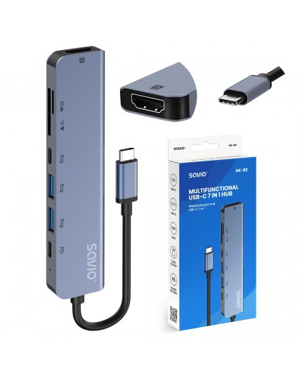 Savio AK-82 interface hub USB Type-C 5000 Mbit/s Black
