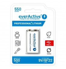 Rechargeable battery everActive 6F22/9V Li-ion 550 mAh with USB TYPE C