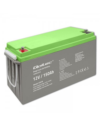 Qoltec Akumulator żelowy Deep Cycle | 12V | 150Ah | 44.5kg