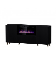 PAFOS chest of drawers with electric fireplace 180x42x82 cm matte black