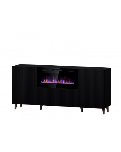 PAFOS chest of drawers with electric fireplace 180x42x82 cm matte black