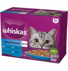WHISKAS jelly sachets, flavours: White Fish, Cod, Salmon, Tuna - wet cat food - 12x85g