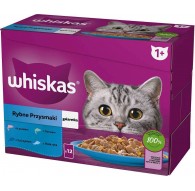 WHISKAS jelly sachets, flavours: White Fish, Cod, Salmon, Tuna - wet cat food - 12x85g