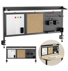 Ergo Office desk divider / organizer, max load 10kg, white and cork board, width 1250mm, black,ER-300 B