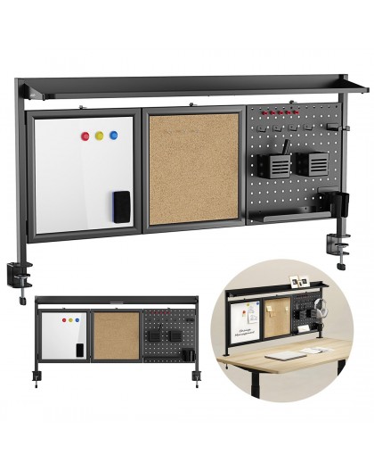 Ergo Office desk divider / organizer, max load 10kg, white and cork board, width 1250mm, black,ER-300 B