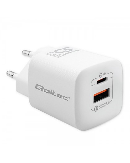 Qoltec 50763 mobile device charger Laptop, Portable gaming console, Power bank, Smartphone, Smartwatch, Tablet White AC Fast cha