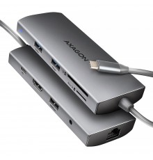 AXAGON HMC-8HLSA USB-C 3.2 Gen 1 Multiport Hub, 3x USB-A + 4K/60Hz HDMI + SD/microSD, Gigabit LAN, Audio, PD 100W - Silver