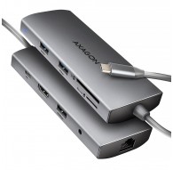 AXAGON HMC-8HLSA USB-C 3.2 Gen 1 Multiport Hub, 3x USB-A + 4K/60Hz HDMI + SD/microSD, Gigabit LAN, Audio, PD 100W - Silver