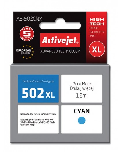 Activejet AE-502CNX ink (replacement for Epson 502XL W24010 Supreme 12 ml cyan)