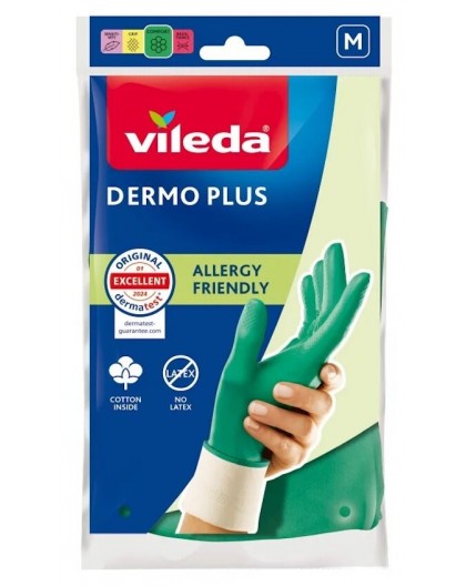 Vileda Dermo Plus ‘M’ Gloves Green Cotton, Nitrile