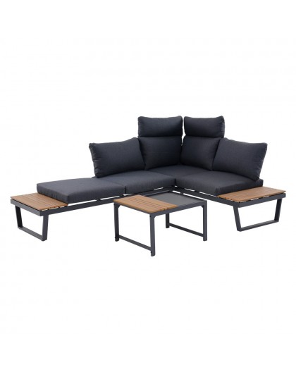Corner garden lounge set or 2 sofas + table NUVIO grey