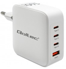 Qoltec 140W GaN Wall Charger | 5-20V | 2.5-5A | 3 x USB-C PD | 1 x USB QC 3.0 | White