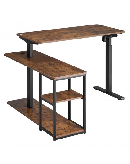 Ergo Office electric lifting desk, max height 121cm, max - 70 kg, with top and shelves, for standing work, brown ru