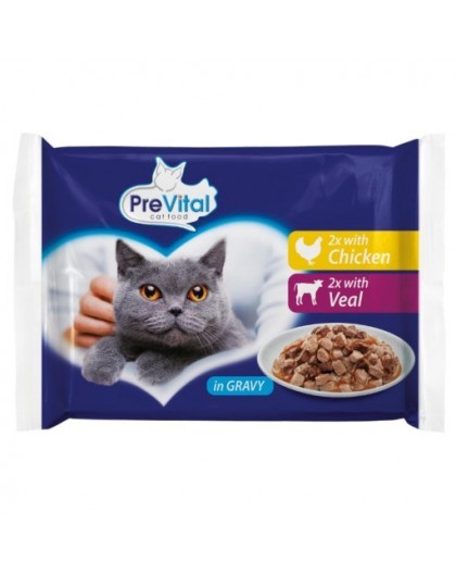 PREVITAL Chicken and veal in gravy - wet cat food - 4 x 100g