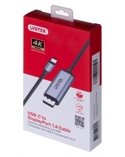 UNITEK ADAPTER USB-C, DISPLAYPORT 1.4, 8K@60HZ, 1,8M, V1423C