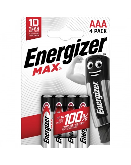 ENERGIZER BATTERIES ALKALINE MAX AAA LR03, 4 PIECES, ECO PACKAGING
