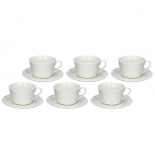 Set of 6 Bosco Tea Cups with Saucer - White, 180 ml