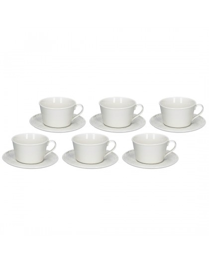 Set of 6 Bosco Tea Cups with Saucer - White, 180 ml