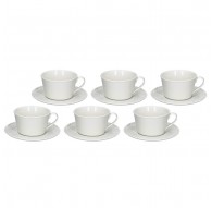 Set of 6 Bosco Tea Cups with Saucer - White, 180 ml