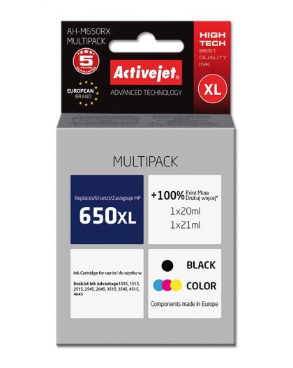 Activejet AH-M650RX Ink (replacement for HP 650 CZ101AE/CZ102AE Premium 1 x 20 ml, 1 x 21 ml 1110 pages, black, color)
