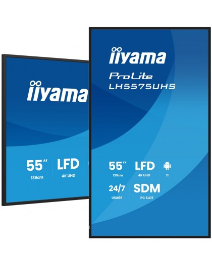 iiyama 55" 4K UHD Professional Digital Signage 24/7 display featuring Android OS, FailOver and Intel® SDM slot