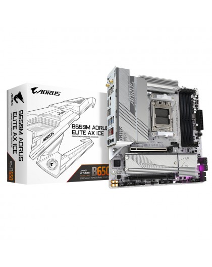 GIGABYTE B650M AORUS ELITE AX ICE Motherboard - AMD Ryzen 9000 Series CPUs, 12+2+2 Phases VRM, up to 8000MHz DDR5 (OC), 1xPCIe 5