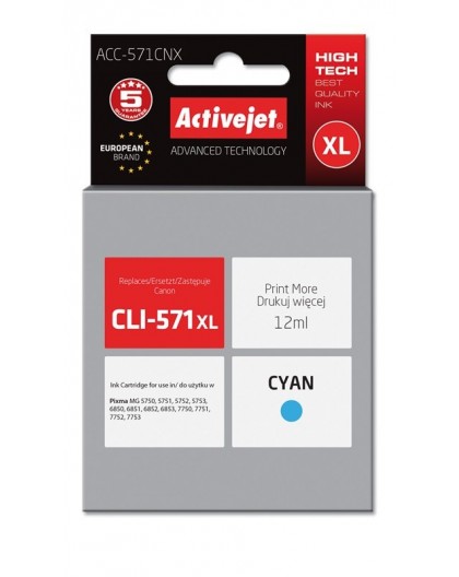 Activejet ACC-571CNX Ink (replacement for Canon CLI-571XLC Supreme 12 ml cyan)