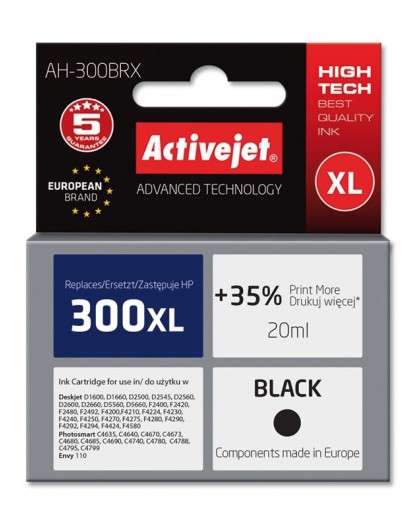 Activejet AH-300BRX Ink (replacement for HP 300XL CC641EE Premium 20 ml black)