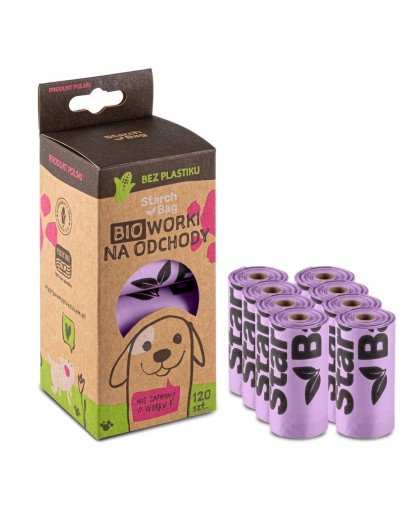 STARCHBAG BIO compostable poop bags lilac – 8x15 pcs