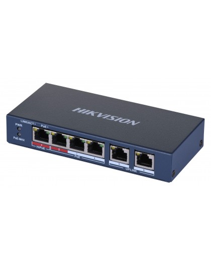 Hikvision DS-3E0106HP-E Network Links Unmanaged Fast Ethernet (10/100) PoE Support Blue