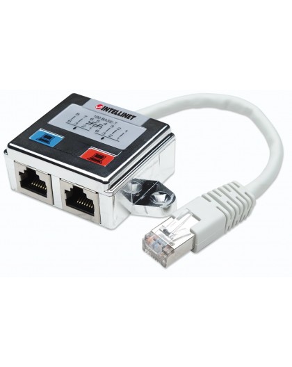 Intellinet 2-Port Modular Distributor, Cat5e, FTP, allows two RJ45 ports to share one Cat5e network cable