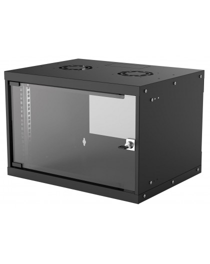 Intellinet 19" Network Cabinet - Wall Mount (Basic), 6U, 400mm Deep, Black, Flatpack, Max 50kg, Usable Depth 340mm, Glass Door, 