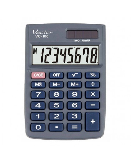 Vector KAV VC-100 office calculator, 8 digits, 58 x 88.5 mm, grey