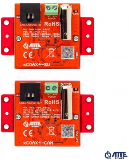 A set of active converters for Ethernet and PoE transmission ATTE xCOAX4-SET