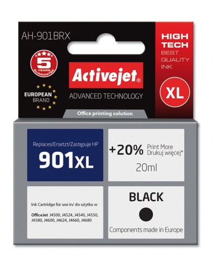 Activejet AH-901BRX Ink (replacement for HP 901XL CC654AE Premium 20 ml black)