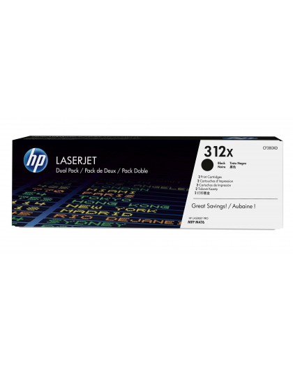 HP 312X 2-pakk Kõrge Saagikuse Must Originaal LaserJet Toonerikassett