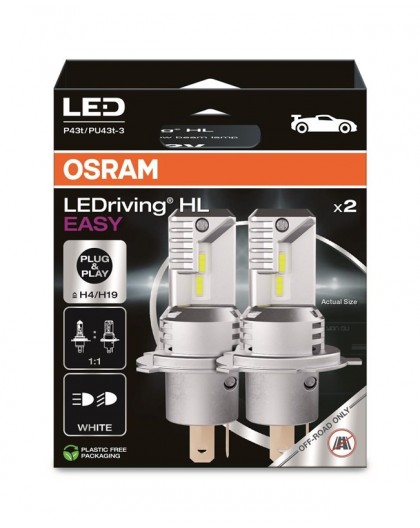 LED bulb (Set of 2pcs) H19/H4 12V 19.0/18.7W P43T/PU43t-3 non-road homologation LEDriving HL EASY, white 6500K
